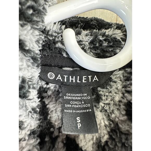 Athleta Tugga Hoodie Womens‎ S Gray Black Animal Print Thumb Fleece Sweatshirt - Picture 9 of 11